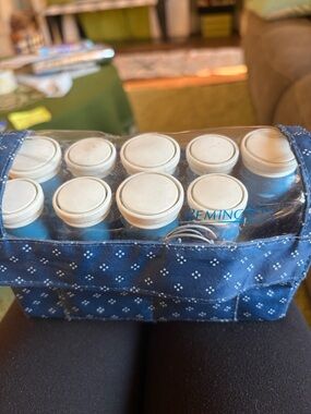 Remington Blue Quilted Roller Case with Cream Rollers